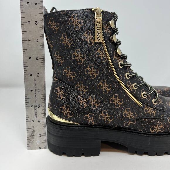 Guess Women's GW Fearne Combat Boots Size 9.5  Black & Gold Chunky Sole - Picture 8 of 15